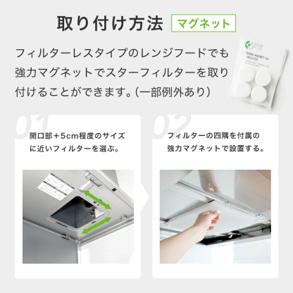 【楽天総合1位】 スターフィルター 換気扇フィルター レンジフードフィルター レンジフィルターカバー スターターセット 強力マグネット+交換フィルター3枚 シロッコファン 不燃性ガラス 繊維タイプ 新居 新築 節約 便利グッズ 年末年始 大掃除